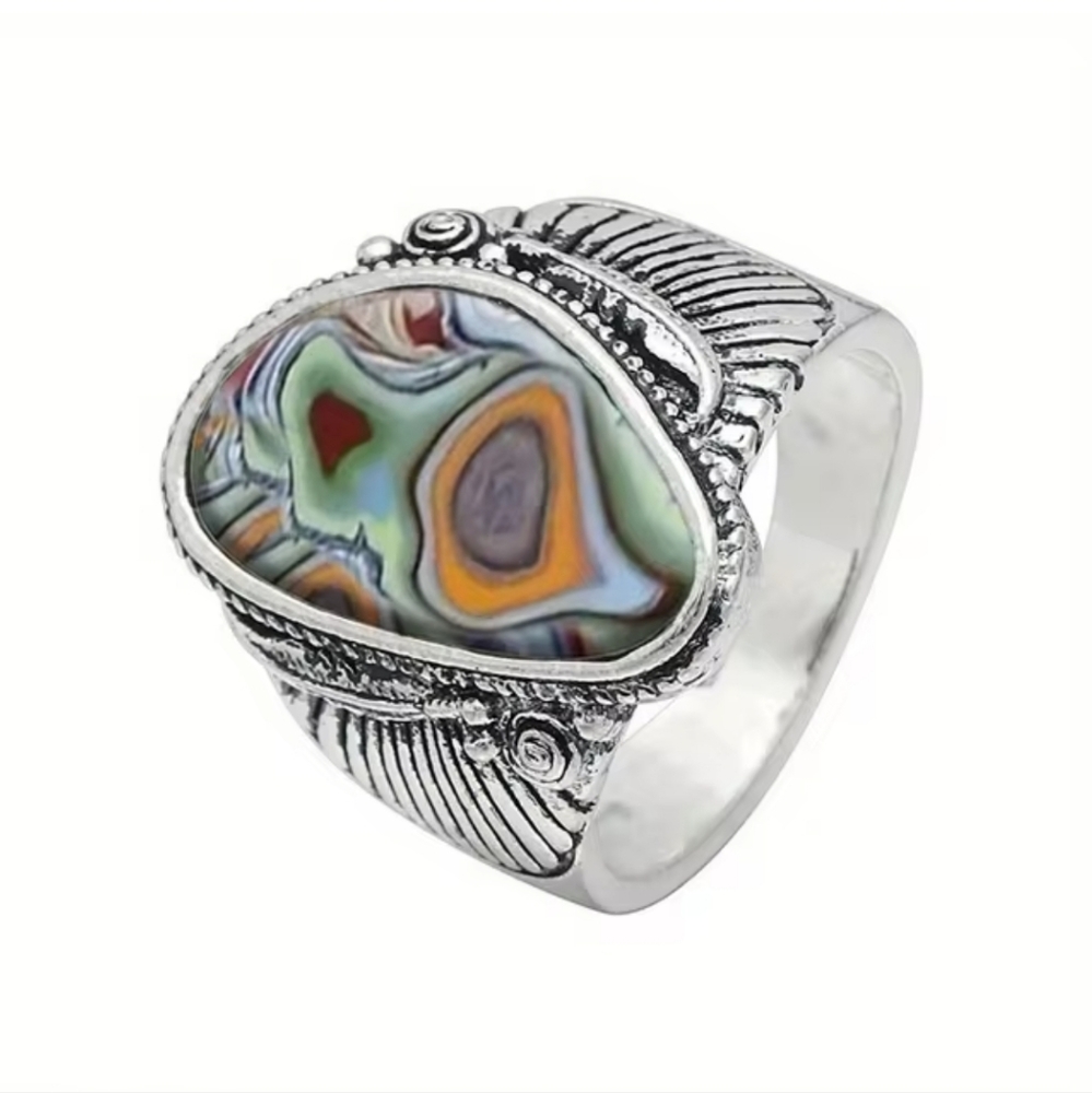 Silver Multicolor Gemstone Ring